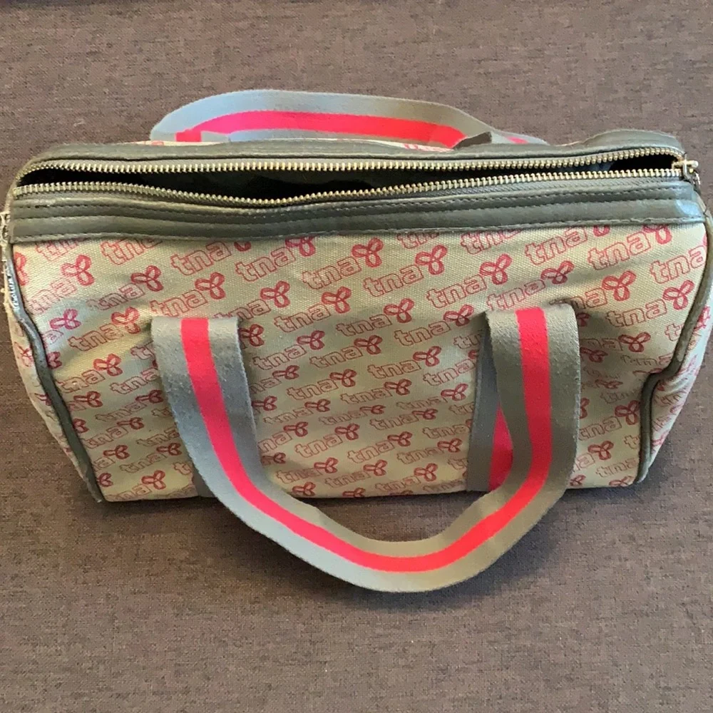 TNA Cream Canvas Tote with Pink Logo and Gray-Pink Straps - Picture 2 of 3